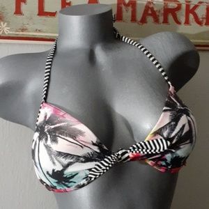 Push-up Padded Palm & Stripe O'rageous Bikini Top